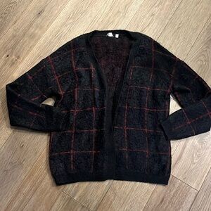 ELAN open cardigan plaid sweater, size large